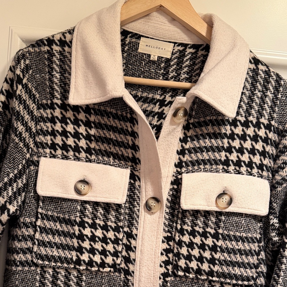 MELLODAY Black and Cream Plaid Shacket - Picture 2 of 5